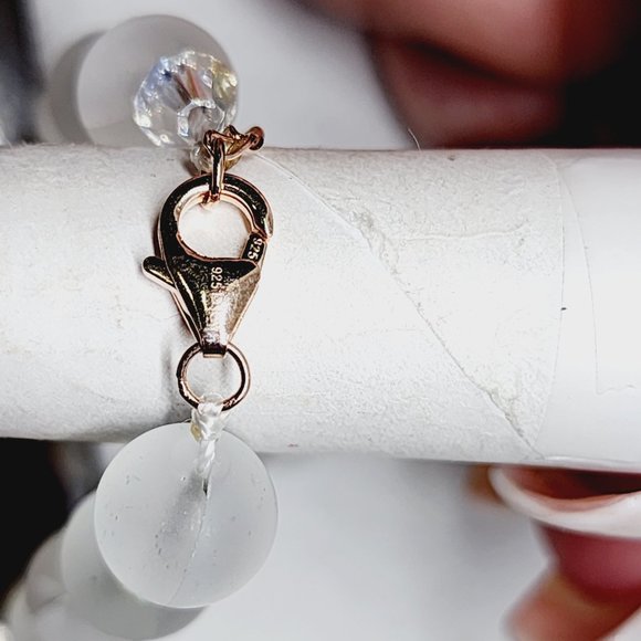 White Aurora Borealis Glass and White Glass Beaded Bracelet in 14K RG Over 925SS - Picture 5 of 6